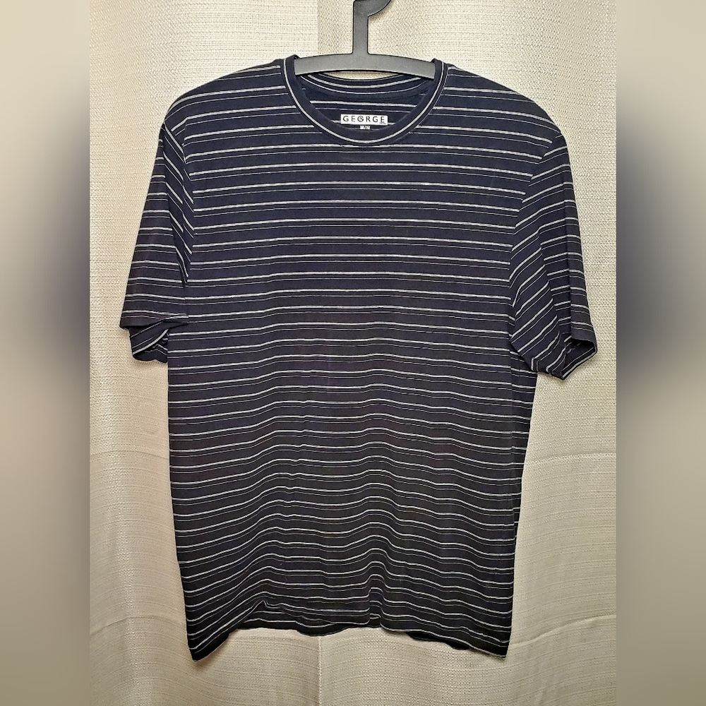 (4/$20) George Men's T-Shirt Black Striped Size M